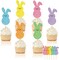 48PCS Easter Bunny Cupcake Toppers – Glitter Colorful Rabbit Picks for Cake & Party Decorations